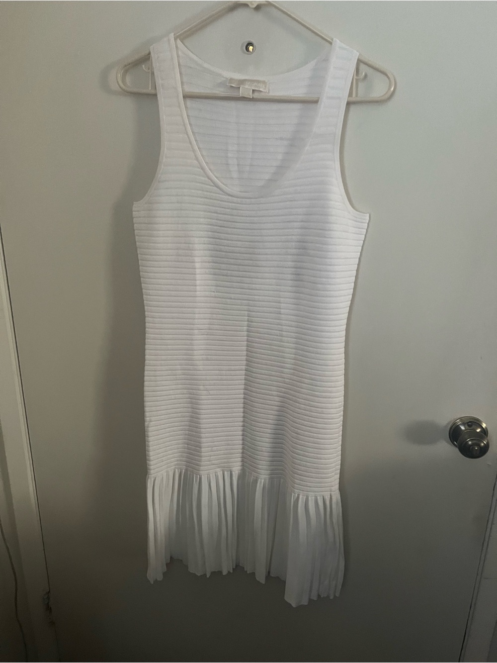 MICHAEL Michael Kors White Sleeveless Ribbed Dress with Pleated Hem